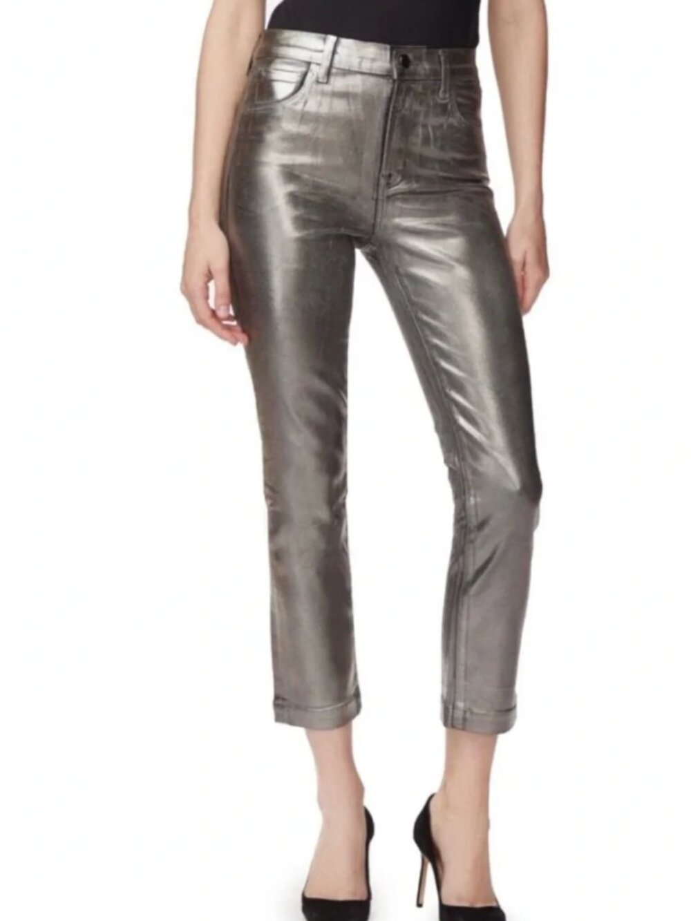 J Brand Shimmering Galactic Silver Crop Cigarette Jeans size 25 $278